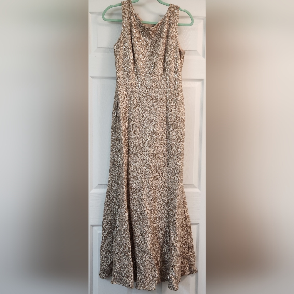 Alex Evenings Women's Petite10 Sequined Sleeveless Formal Dress in Champagne